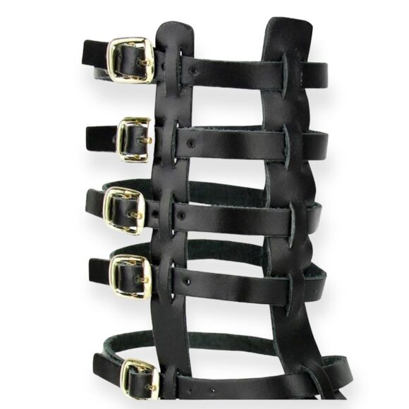 Black Leather Tall Ankle Gladiator Sandals NEW - Picture 4 of 4